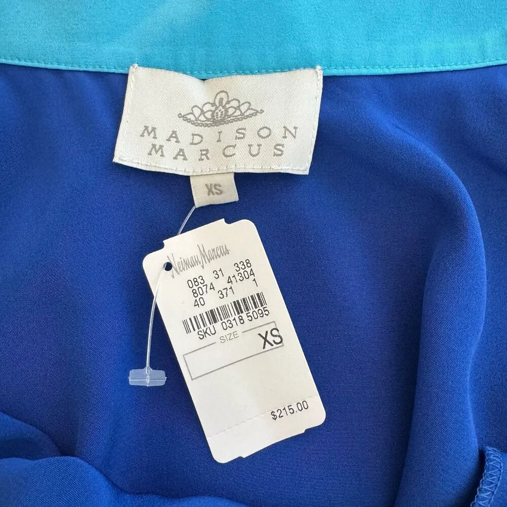 Madison Marcus Blue Silk Skater Mini Skirt XS NWT